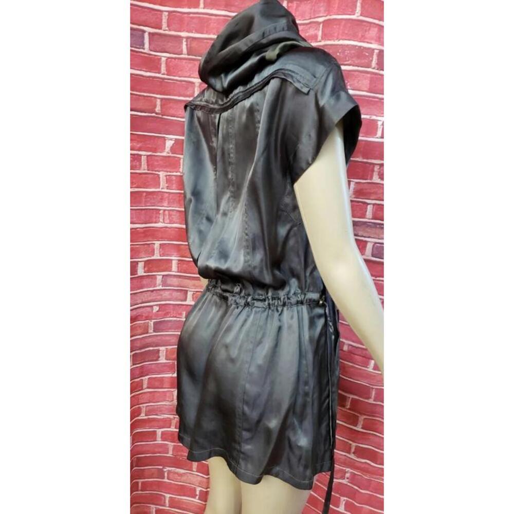 Nanette Lepore Gray Satiny Size XS Hooded Women's Mini Dress Buttons Front #C - Picture 2 of 10